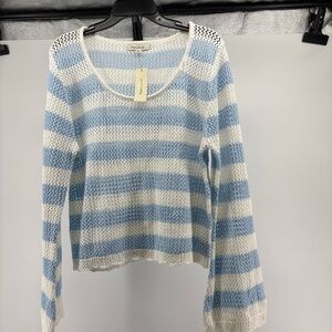 Francesca's Collection Mabel  Striped Open-Knit Scoop Neck Sweater